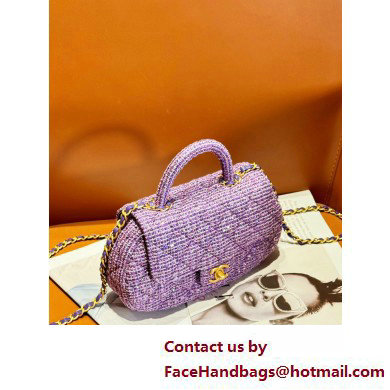 Chanel Tweed  &  Gold-Tone Metal Bag with Top Handle AS4569 Purple 2025